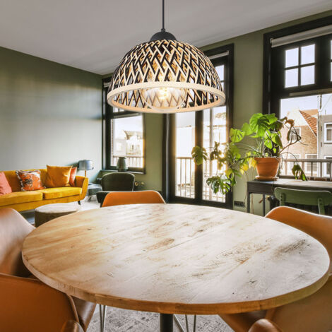 Lampe suspension suspension lampe suspension lampe suspension table à manger, bohème bambou métal noir naturel, 1x douille E27, DxH 30x120cm