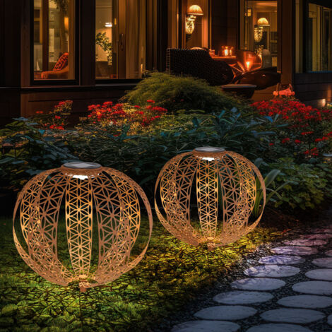 Boule Lumineuse Solaire LED Kynast Garden En Métal Aspect Rouille 20 Cm - Lumière Blanc Chaud Pour Jardin Et Terrasse