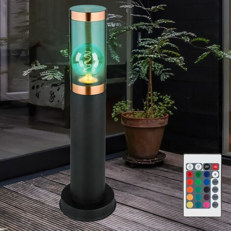 Lampadaire éclairage extérieur Lampadaire avec détecteur de mouvement  jardin en acier inoxydable, télécommande dimmable, 1x LED RGB 8,5W 806Lm  blanc chaud, DxH 7,6x110 cm