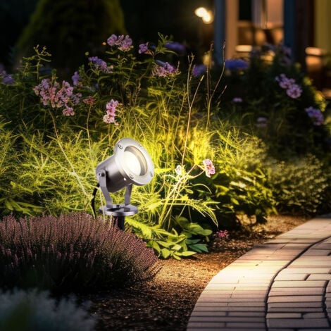 Spot de jardin LED avec piquet pour extérieur - Argenté/gris - Lampe de  jardin orientable - Avec LED GU10 de 3 W - Couleur blanc chaud