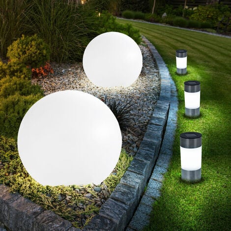 Lot de 3 lampes boules solaires LED patio prise projecteur jardin éclairage  extérieur piquets de sol, ETC Shop: lampes, mobilier, technologie. Tout  d'une source.