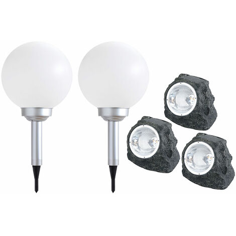 Etc-Shop - Lampes solaires décoratives en plastique gris - Lot de 5 - Autonomie 6-8h - IP44