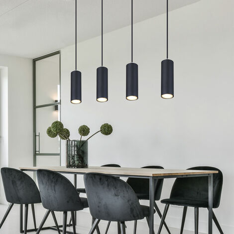 Etc-Shop – Lampe suspendue noire 4 douilles GU10 – Métal mat – IP20 – Dimensions 65x6x120 cm – Pour table à manger ou chambre (1/5)