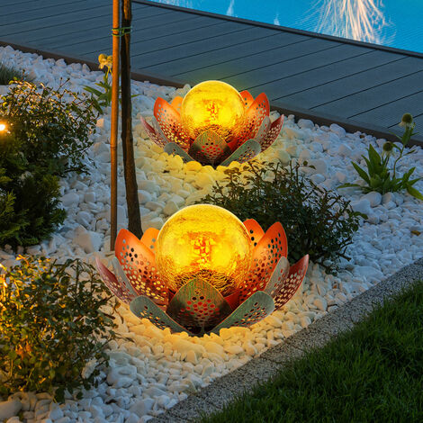 Lampe Solaire Extérieur Lotus Boule de Verre Luminaires de Jardin LED Or  Bleu