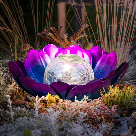 Lampe Solaire Extérieur Lotus Boule de Verre Luminaires de Jardin LED Or  Bleu