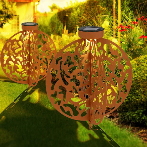 Boule solaire rouille, lampe à brancher, décoration de jardin, lampe  solaire, piquet, extérieur, métal, effet lumineux