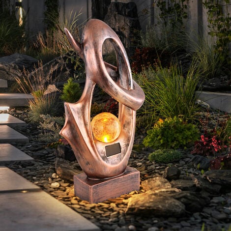 Lampe d'extérieur lampe solaire jardin patio bronze, effet flamme LED verre  craquelé résistant aux intempéries, 1x LED 3000K, LxlxH 25,5x11x45 cm