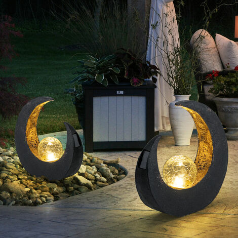 Lampes solaires de décoration de jardin pour l'extérieur, décoration de  balcon extérieur, noir, argent, arbre, boule de verre, batterie métal IP44,  1x LED, LxlxH 14x7x30cm, lot de 2