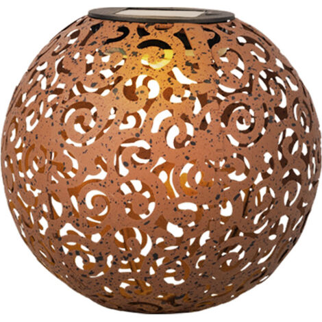 Lampe solaire rouille lampe solaire pour boule extérieure piquet de sol décoratif de jardin solaire, avec effet de lumière orientale, métal, 1x LED blanc chaud, DxH 18x52,5 cm