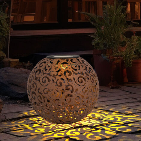 Lampe solaire rouille lampe solaire pour boule extérieure piquet de sol décoratif de jardin solaire, avec effet de lumière orientale, métal, 1x LED blanc chaud, DxH 18x52,5 cm