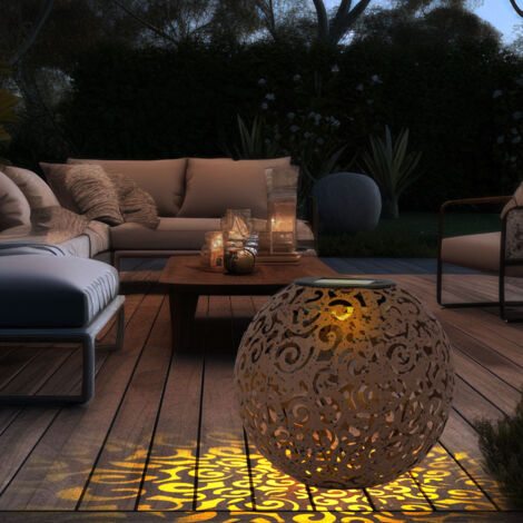 Lampe solaire rouille lampe solaire pour boule extérieure piquet de sol décoratif de jardin solaire, avec effet de lumière orientale, métal, 1x LED blanc chaud, DxH 18x52,5 cm