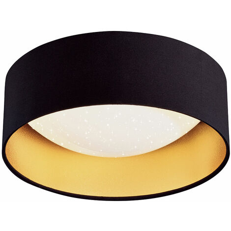 Plafonnier LED effet étoile lampe de salon abat-jour textile or noir  plafonnier moderne, blanc rond