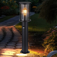 Lampadaire LED lampe de jardin lampe d'extérieur métal noir verre fumée détecteur de mouvement inox, 7W806lm blanc chaud, H 60 cm