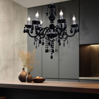Lustre 5 Flammes Hofstein - Chromé/Transparent | Hauteur Réglable 165cm, Ø55cm | Ampoules E14 Non Incluses | Style Rétro