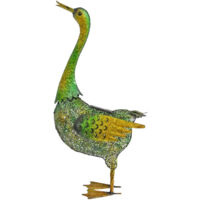 Sculpture de jardin canard animaux solaires pour extérieur grande figurine de décoration de jardin, métal vert jaune, 3x LED 3800K, LxH 40x63 cm