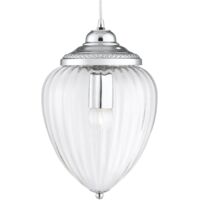 MOSCOW 1LT Suspension, Metal chrome, verre clair nervure E27 60w max Diam 22cm
