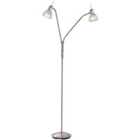Lampadaire multi-bras nickel mat blanc albâtre abat-jour en verre optique 2x E14 3000K