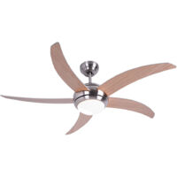 V-Tac – Ventilateur de plafond télécommandé – MDF brun, verre opalin – 3 vitesses, minuterie, 2x E27, D 132 cm – Pour rafraîchissement intérieur