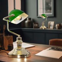 Lampe De Bureau Banquier – Laiton Et Verre Vert – Arterameferro – IP44 – LED