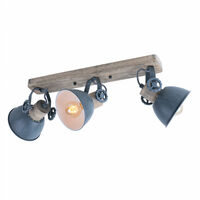 Plafonnier rétro lampe en bois plafonnier gris plafonnier spot 3 flammes orientables, 3x E27, L 59 cm