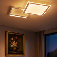 Plafonnier LED avec télécommande Plafonnier salle à manger dimmable CCT, aluminium argent, 36W 2000Lm, LxlxH 51x51x4,5 cm, WOFI 11523