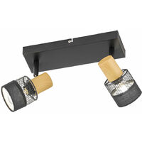 Spot, lampe de salon, plafonnier, 2 flammes, mobile, aspect bois, acier fer noir, 2x douilles E14, LxlxH 38,5x8x17 cm, WOFI 11650