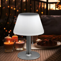 Lampe de table solaire Lampe d'extérieur Lampe de terrasse Lampe de table balcon, IP44 résistant aux éclaboussures Batterie Interrupteur à tirette Métal blanc, 10x LED blanc froid, DxH 18,5x28 cm