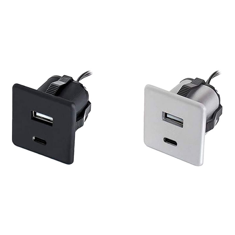 Chargeur usb 5v/1a double à encastrer - Décor : Argent - Indice de protection : IP 20 - Version : 1 USB A / 1 USB C - ITAR