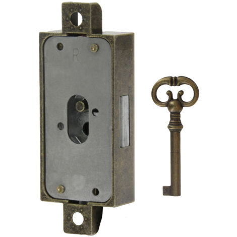 Serrure monopoint en applique zamac laitonnée – Clé bronze incluse – Sens droite – Axe 15mm – Entraxe 64mm – Pour portes sécurisées – Lehmann