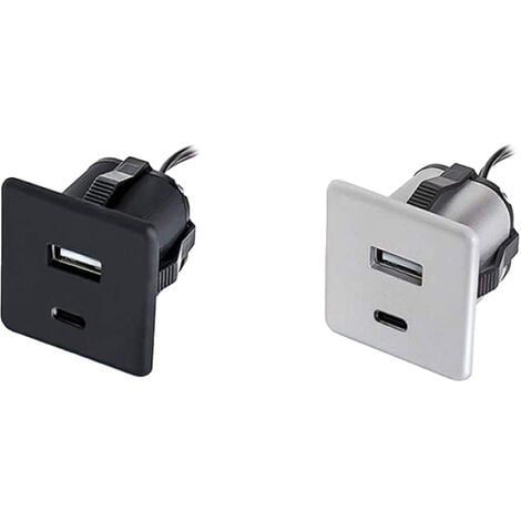 Chargeur usb 5v/1a double à encastrer - Décor : Argent - Indice de protection : IP 20 - Version : 1 USB A / 1 USB C - ITAR