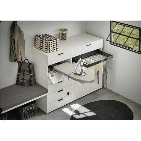 Table à repasser escamotable – Hauteur mini 150 mm – Charge maxi 80 kg – Décor inox brossé – Largeur 350 mm – Longueur dépliée 840 mm (1/5)