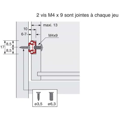 Coulisse à billes ka 1730 hauteur 17 - Longueur : 150 mm - Pour tiroir de profondeur : 200 mm - HETTICH