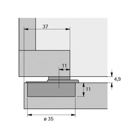 Charnière pour cadre de façade avec fermeture automatique - Décor : Nickelé - Diametre boîtier : 35 mm - Matériau : Acier - Ouverture : 110° - Profondeur boîtier : 11 mm - HETTICH