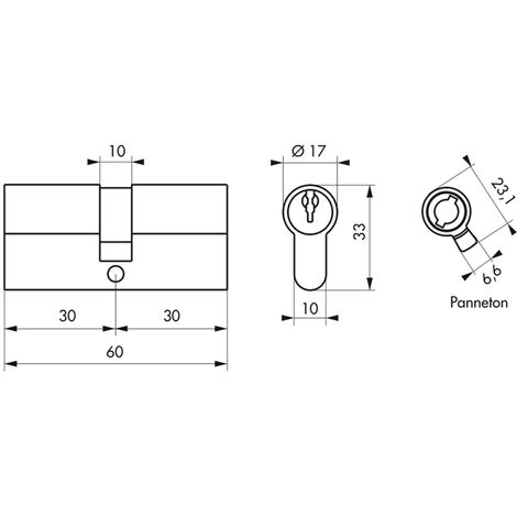 Thirard – Cylindre de serrure double nickelé 30 x 40 mm – 5 goupilles – Livré avec 3 clés en acier – Panneton anti-arrachement