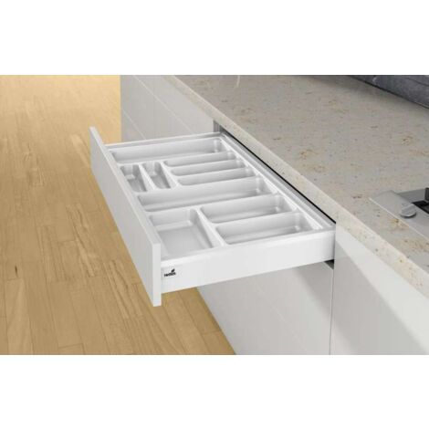 Range couverts orgatray 440 blanc - Pour caisson AvanTech You de largeur : 900 mm - Largeur maxi : 900 mm - Largeur mini : 801 mm - Pour caisson Arcitech de largeur : 1000  - HETTICH