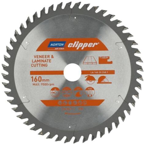 Lame de scie circulaire pour contreplaqué et mélaminés d.160 - Alésage : 20 mm - Diamètre : 160 mm - Nombre de dents : 48 - NORTON (1/2)
