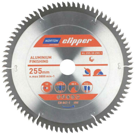 Lame de scie circulaire pour aluminium d.255 - Alésage : 30 mm - Diamètre : 255 mm - Nombre de dents : 80 - NORTON
