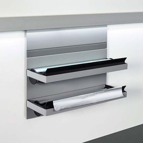 Dérouleur double pour crédence de cuisine - mosaiq - Décor : Gris titane - Largeur : 350 mm - Profondeur : 110 mm - Hauteur : 300 mm - Matériau : Aluminium - KESSEBOHMER