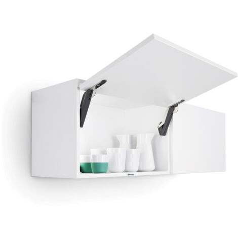 Ferrure de porte relevable freespace system push - Décor : Blanc / Nickelé - Force : C - Pour caisson hauteur mini : 225 mm - Version : Mini - KESSEBOHMER (1/4)