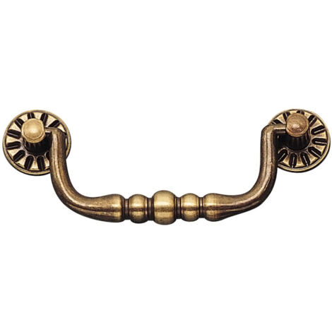 Poignée de meuble zamac avec rosaces – Entraxe 96 mm – Hauteur 48 mm – Largeur 122 mm – Décor bronze – Vendu à l'unité – Fosun