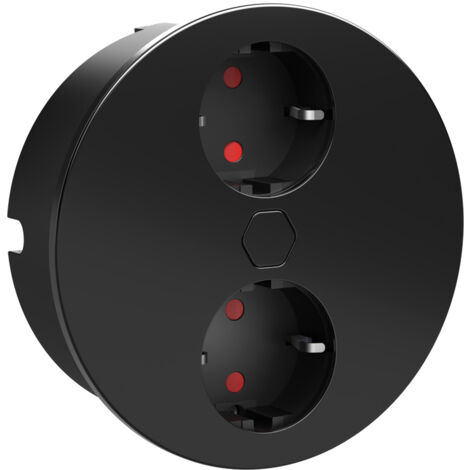 Prise encastrable ronde à ouverture et fermeture automatique e-duplex - Version : 2 prises secteur - Décor : Noir mat - SYNERCIA