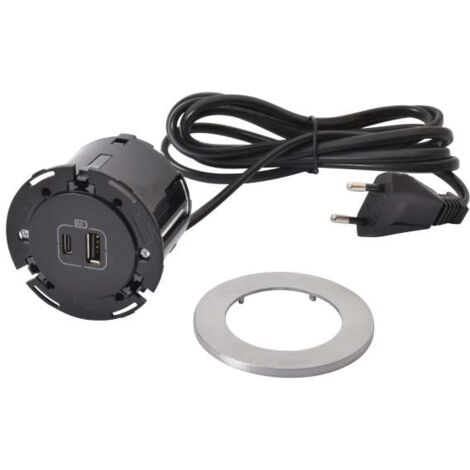 Prise encastrable plan de travail disq 60 - Décor : Inox - Version : 1 USB A / 1 USB C - LEGRAND