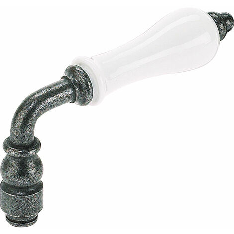 Itar – Béquille simple poire en porcelaine shérardisée patinée – Finition blanche – Pour portes sans rosace – Diamètre 28 mm, longueur 111 mm