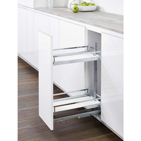 Rangement coulissant bas dispensa junior III – Pour caisson 300 mm – Charge max 40 kg – Époxy blanc – Assemblage rapide ClickFixx – Kesseböhmer