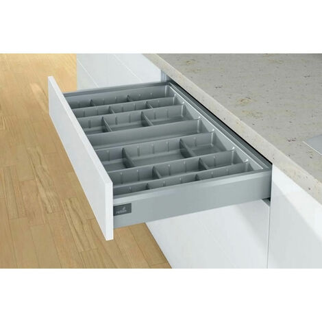 Hettich – Ramasse couverts Orgatray 570 gris – Pour caisson 400 mm – Compartiments modulables – Hauteur 94 mm – Non recoupable