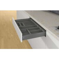 Range-couverts orgatray 440 anthracite - Pour caisson AvanTech You de largeur : 450 mm - Largeur maxi : 400 mm - Largeur mini : 351 mm - Pour caisson Arcitech de largeur : 500 - Pour caisson Atira de largeur : 450 - Profondeur maxi : 520 mm - Profondeur mini : 441 mm - HETTICH