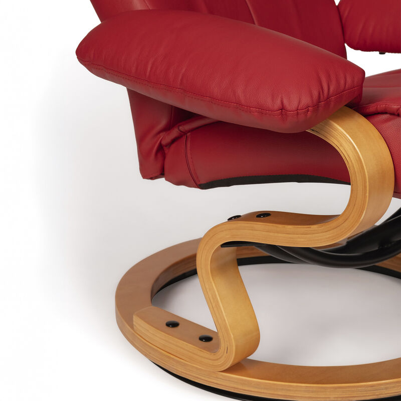 Sillón con reposapiés reclinable MF 7063 con estructura de madera y  tapizado de polipiel roja