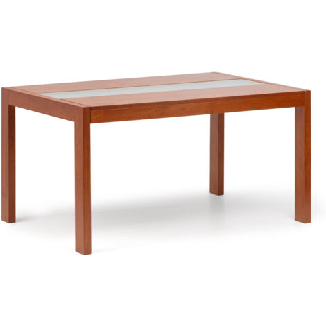 Mesa Comedor Madera y Cristal 145x90x75cm acabado color cerezo