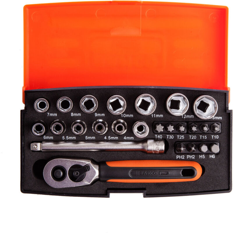 RL.NANO1PB, Facom 38-Piece Metric 1/4 in Standard Socket/Bit Set with  Ratchet, 6 point; Hex Bit; Phillips Bit; Pozidriv Bit;