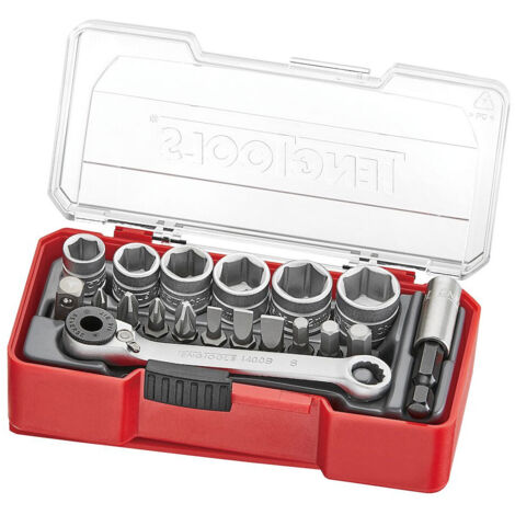 Teng Tools TJ1419 1/4 6-Point Socket Set with Belt Clip (19 Pieces)